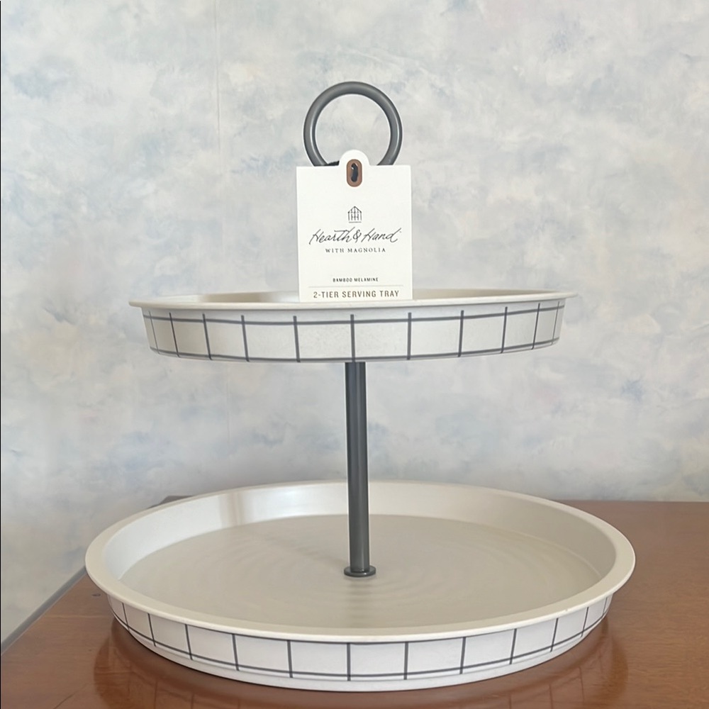 Hearth & Hand Black and Cream Bamboo Melamine 2-Tier Tray